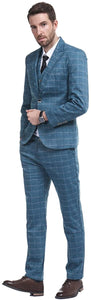Modern Blue Plaid 3-Piece Men's Suit