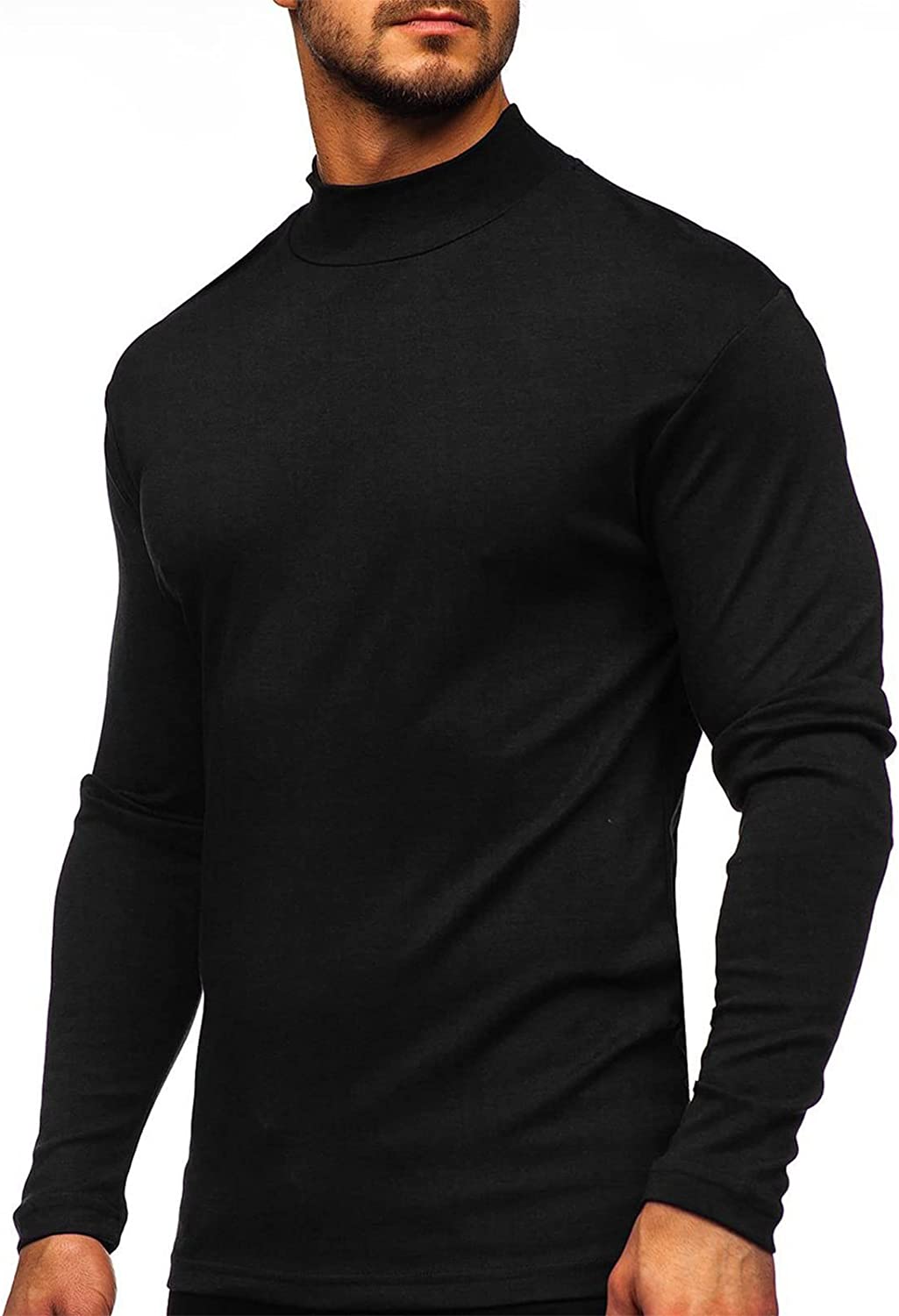 Turtleneck Black Basic Pullover Long Sleeve Men's Shirt
