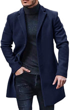 Load image into Gallery viewer, Men&#39;s Trench Coat Navy Blue Winter Warm Cotton Long Jacket Overcoat