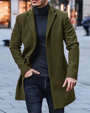 Men's Trench Coat Army Green Winter Warm Cotton Long Jacket Overcoat