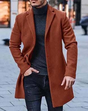 Men's Trench Coat Brown Winter Long Jacket Overcoat