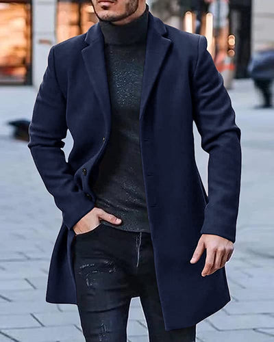 Men's Trench Coat Navy Blue Winter Warm Cotton Long Jacket Overcoat