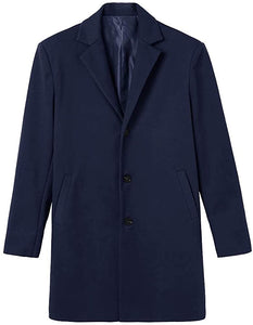 Men's Trench Coat Navy Blue Winter Warm Cotton Long Jacket Overcoat