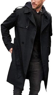 Men's Windproof Black Slim Fit Windbreaker Long Trench Coat
