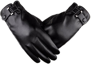 Winter Autumn Black PU Leather Plus Thick Velvet Touch Gloves