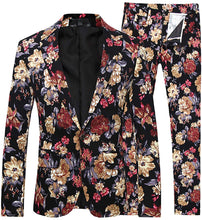 Load image into Gallery viewer, Men&#39;s Navy Jacquard Floral 2 Piece Suit Floral One Button Tweed Suit