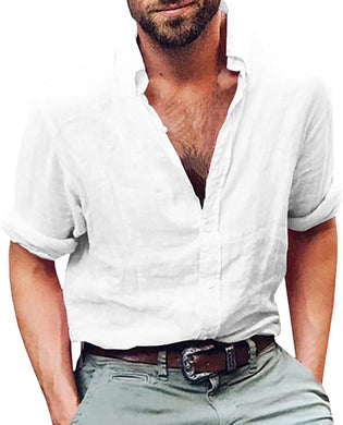 Men's Casual White Long Sleeve Lightweight Button Up Shirt