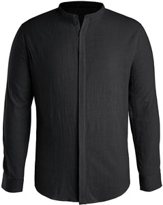 Men's Black Linen Cotton Long Sleeve Button Up Shirt