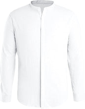 Load image into Gallery viewer, Men&#39;s Casual White Linen Long Sleeve Button Up Shirt