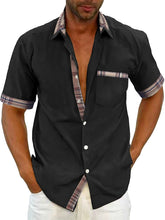 Load image into Gallery viewer, Plaid Collar Black Casual Short Sleeve Tropical Shirts