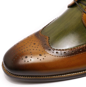 Men's Kingston Brown-Green Painted Genuine Leather Oxford Shoes