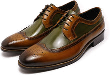Load image into Gallery viewer, Men&#39;s Kingston Brown-Green Painted Genuine Leather Oxford Shoes