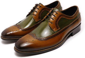 Men's Kingston Brown-Green Painted Genuine Leather Oxford Shoes
