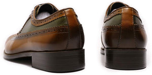 Men's Kingston Brown-Green Painted Genuine Leather Oxford Shoes