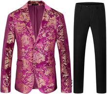 Load image into Gallery viewer, Red &amp; Gold Single Breasted 2 Piece Men&#39;s Floral Suit