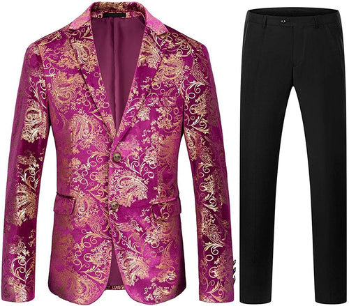 Red & Gold Single Breasted 2 Piece Men's Floral Suit