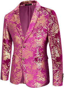 Red & Gold Single Breasted 2 Piece Men's Floral Suit
