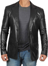 Load image into Gallery viewer, Men&#39;s Leather Black Long Sleeve Blazer Lambskin Coat