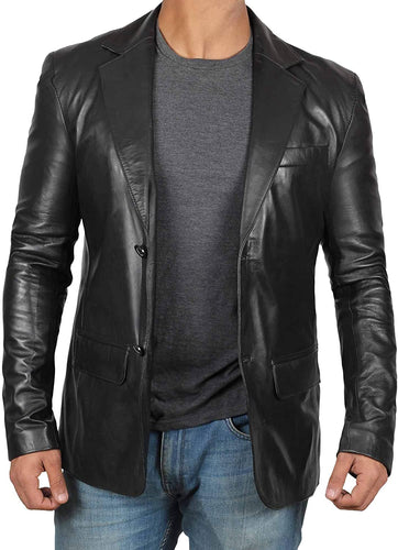 Men's Leather Black Long Sleeve Blazer Lambskin Coat