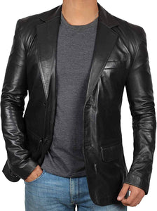 Men's Leather Black Long Sleeve Blazer Lambskin Coat