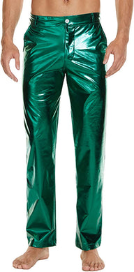 Men's Green Metallic Shiny Disco Straight Leg Pants