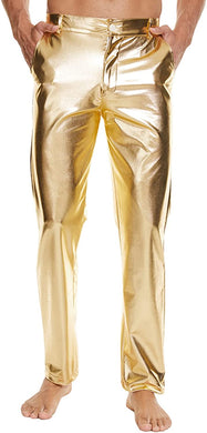 Men's Gold Metallic Shiny Disco Straight Leg Pants