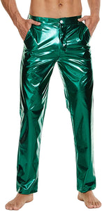 Men's Green Metallic Shiny Disco Straight Leg Pants