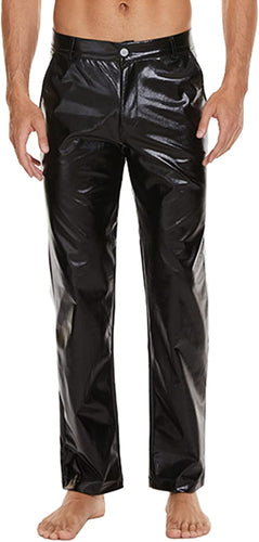 Men's Black Metallic Shiny Disco Straight Leg Pants