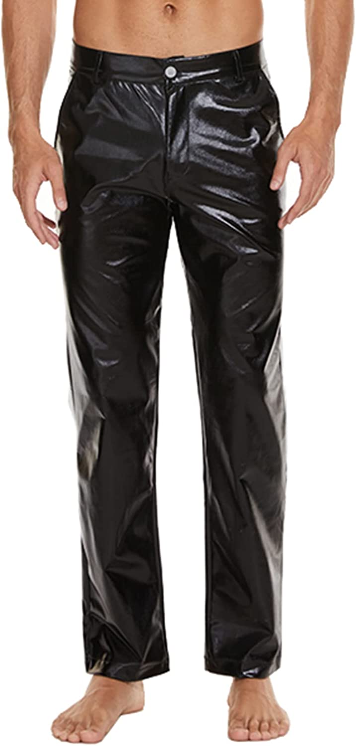 Men's Black Metallic Shiny Disco Straight Leg Pants