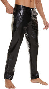 Men's Black Metallic Shiny Disco Straight Leg Pants