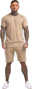 Men's Pink 2PC Short Sleeve Cotton Shirt & Shorts Set