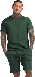 Men's Pink 2PC Short Sleeve Cotton Shirt & Shorts Set