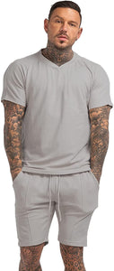 Men's Pink 2PC Short Sleeve Cotton Shirt & Shorts Set