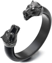 Load image into Gallery viewer, DezignStyler Black Adjustable Wolf Head Open Cuff Bangle Bracelet