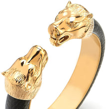 Load image into Gallery viewer, DezignStyler Gold Black Adjustable Wolf Head Open Cuff Bangle Bracelet