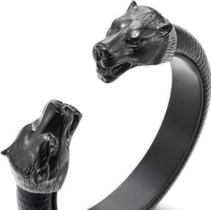 DezignStyler Black Adjustable Wolf Head Open Cuff Bangle Bracelet