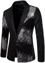 Load image into Gallery viewer, Men&#39;s Black Stylish Sequin Long Sleeve Slim Fit Blazer