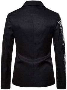 Men's Black Stylish Sequin Long Sleeve Slim Fit Blazer