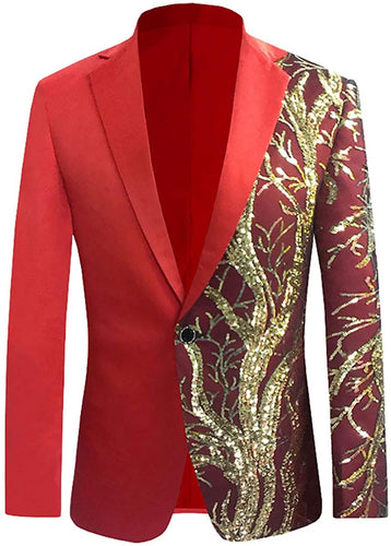 Men's Lightning Tree Red Stylish Gold Sequin Blazer