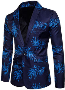 Slim Fit Blue Printed One Button Coat