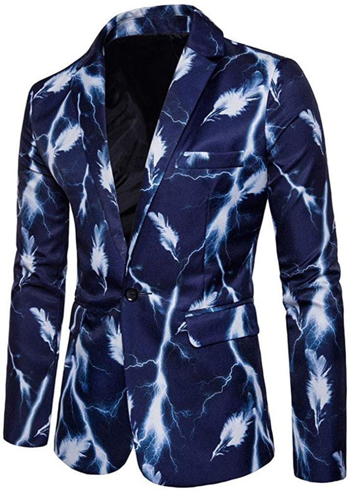 Men's Slim Fit Blue Dye Printed One Button Blazer Jacket