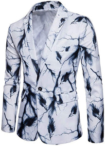 Men's Slim Fit Blue Dye Printed One Button Blazer Jacket