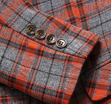Load image into Gallery viewer, Men&#39;s Orange/Gray Checkered Long Sleeve Blazer &amp; Pants 3pc Suit
