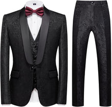 Load image into Gallery viewer, Men&#39;s Artistic Black Long Sleeve 3pc Paisley Suit Set