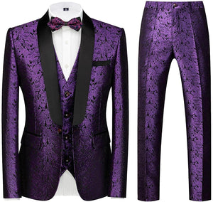 Men's Artistic Black Long Sleeve 3pc Paisley Suit Set