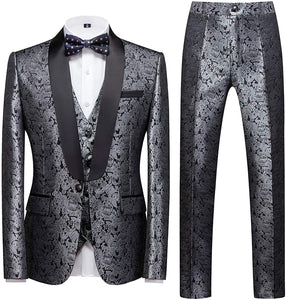 Men's Artistic Black Long Sleeve 3pc Paisley Suit Set