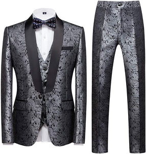 Men's Artistic Royal Blue Long Sleeve 3pc Paisley Suits Set