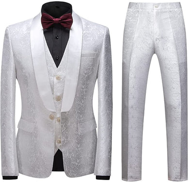 Men's Artistic White 3pc Paisley Suit Set