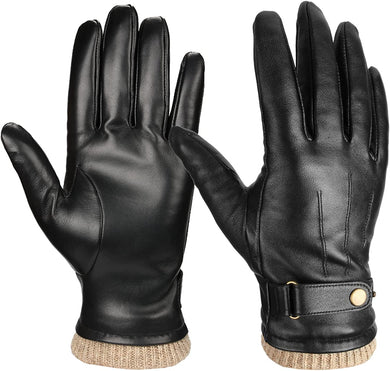 Fashion Black Nappa Leather Warm Cashmere Glove