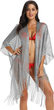 Load image into Gallery viewer, Metallic Silver Kimono Fringe Cover Up